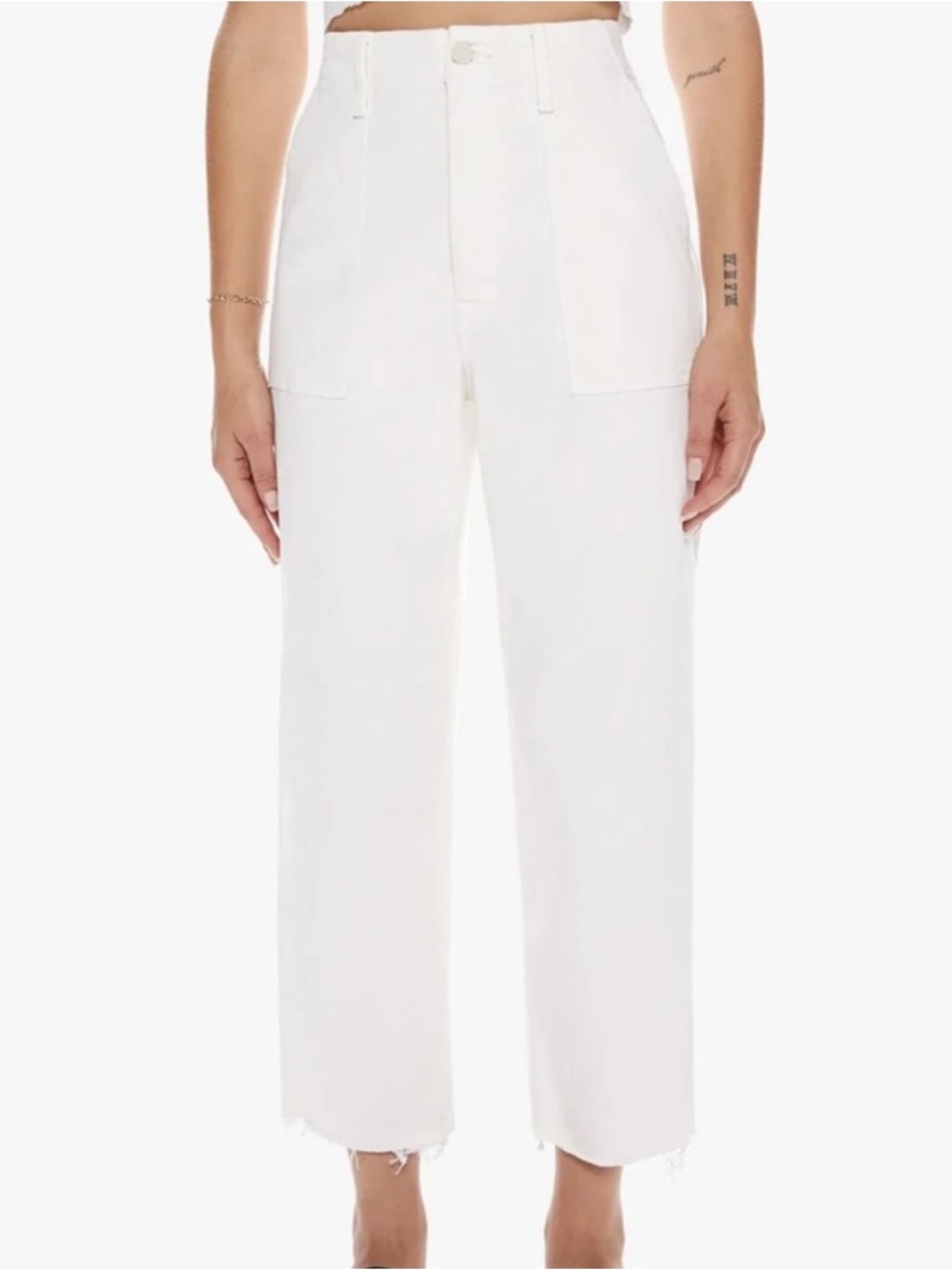 Mother jeans denim white patch pocket private ankle fray pants size 31